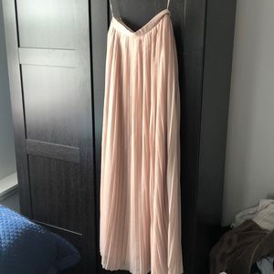Nude pleated maxi skirt